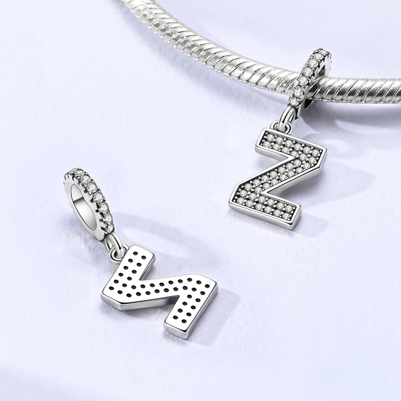 

925 Sterling Silver Letters Charms Bead CZ Zircon Z Alphabet Dangle Fit Original Bracelet Women Jewelry Gift
