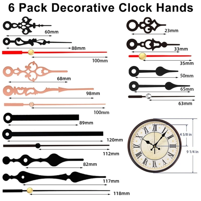 Confezione da 2 movimenti per orologio a pendolo con 6 paia lancette per riparazione orologio fai da te