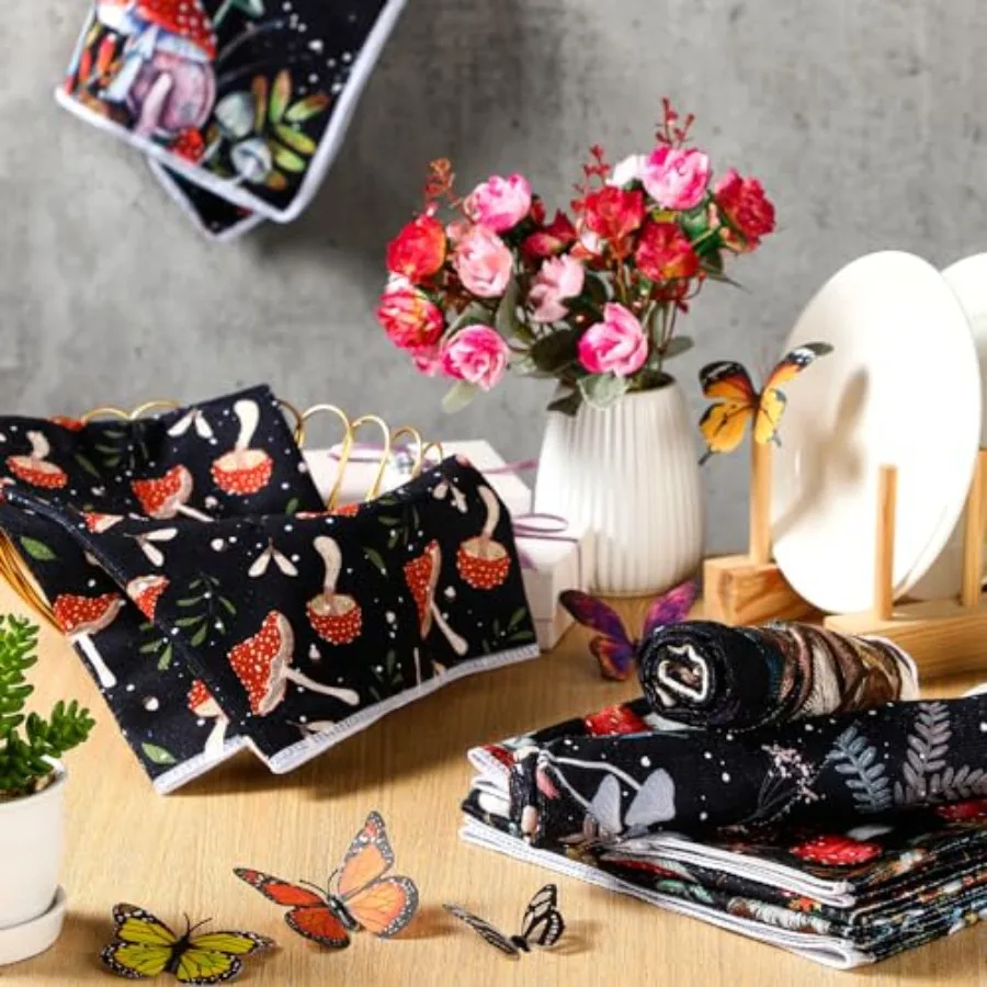 6 قطعة مجموعة مناشف المطبخ الفطر خمر مناشف الأطباق السوداء 18x28 Ih ملصق نمط مناشف اليد الملونة ريفي فوط شاي ل C