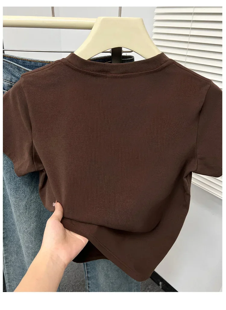 2026 Sommer Neue Hochwertige Lässige T-Shirts Sexy Kurzarm Modischer Trend Einfarbige Damenkleidung Y2k Tops – Detail 28