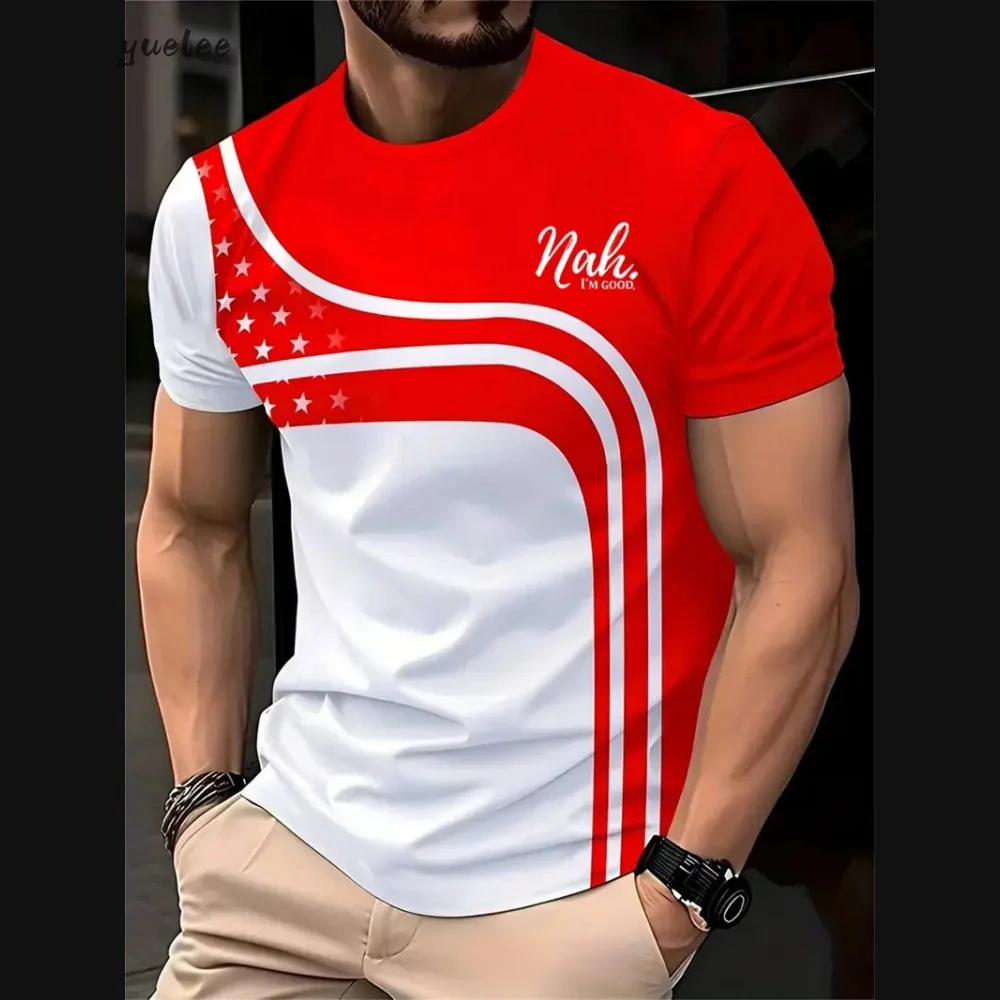 

Модная мужская футболка с коротким рукавом, летняя уличная трендовая футболка с круглым вырезом, полосатый топ с градиентным принтом, свободная мужская одежда больших размеров