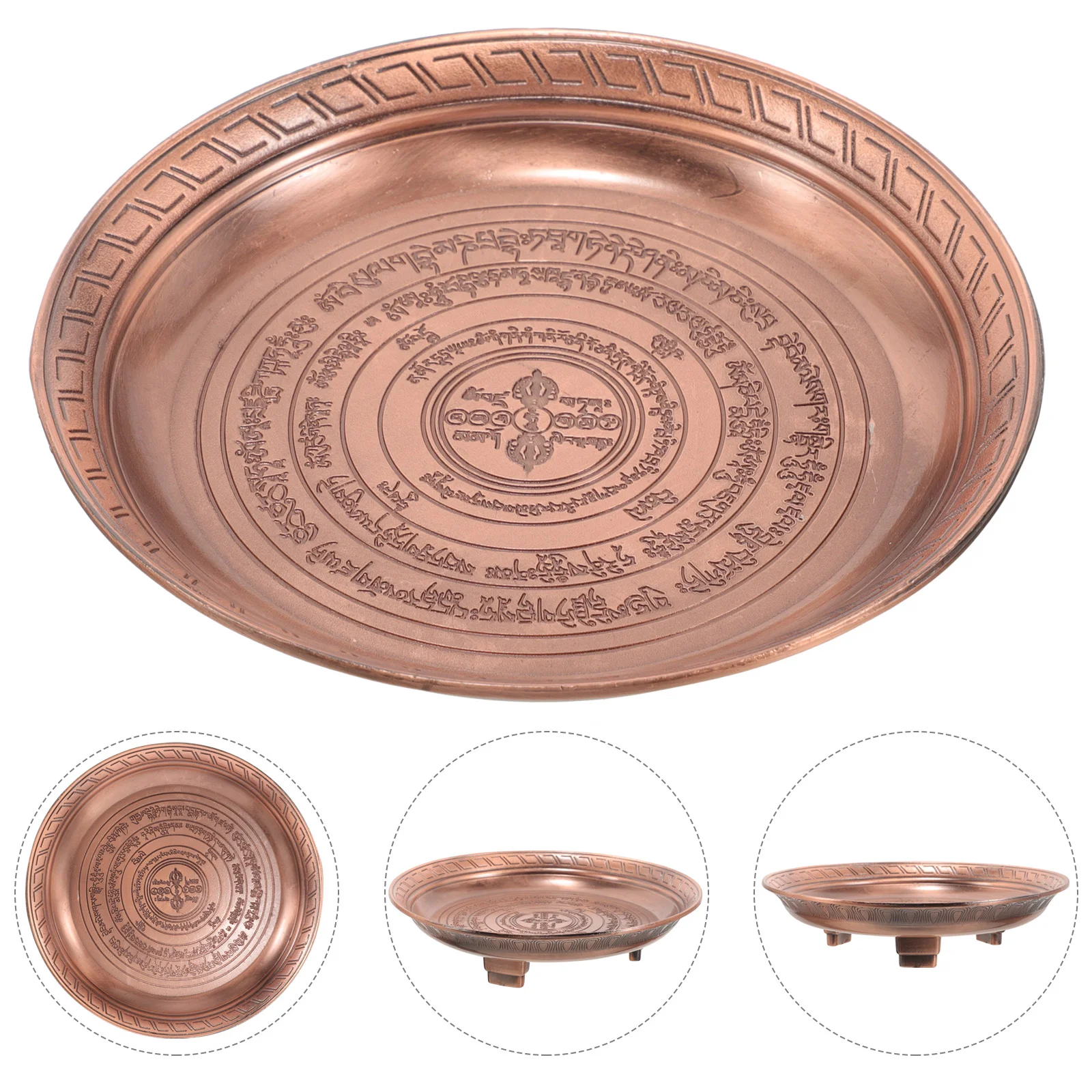 Round Copper Offering Plate Metal Tray For Worship Ceremony Storage Trays Temple Dish Puja SuppliesVintage Bowl Home ganization