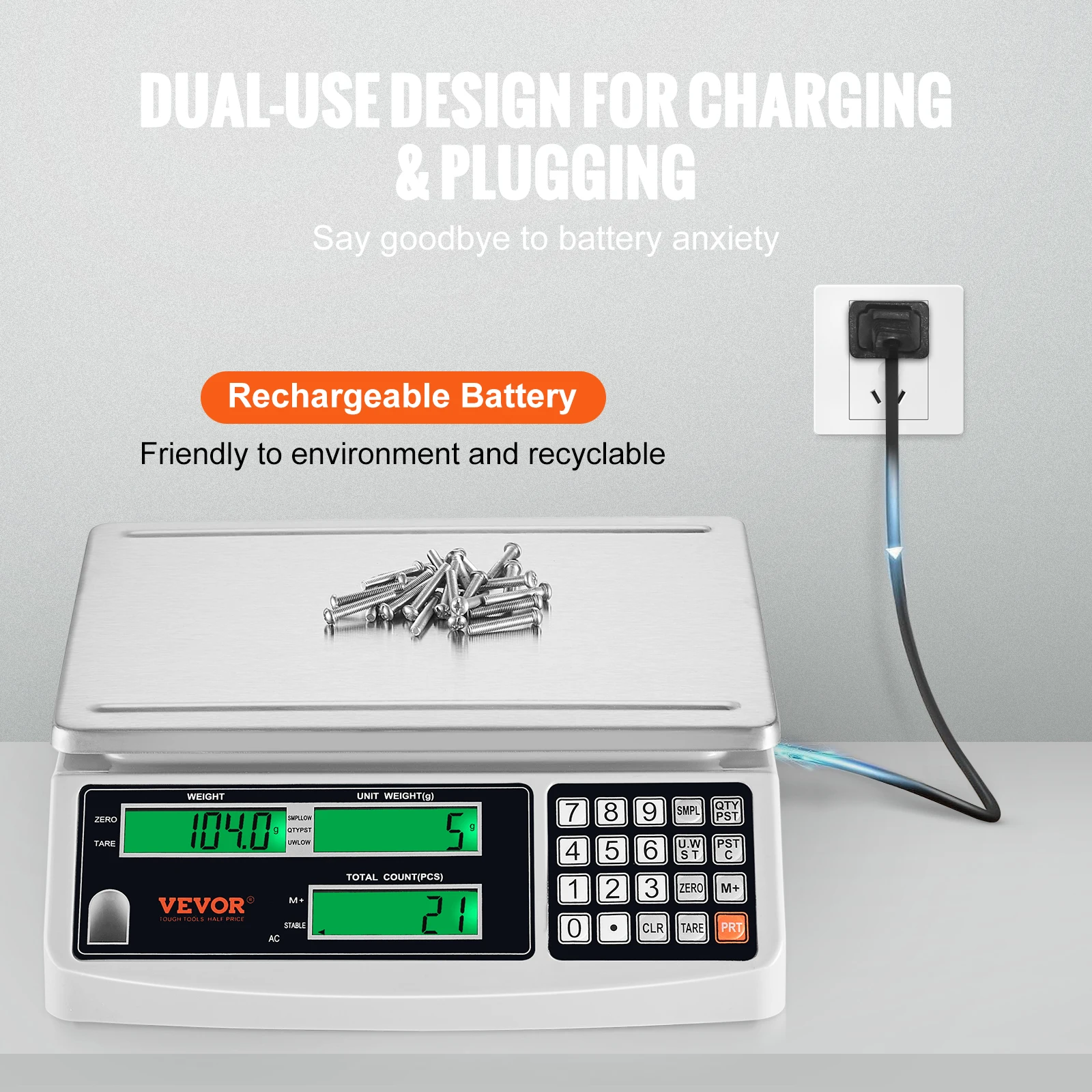 Imagem -04 - Vevor-balança Digital de Precisão Peso da Balança Eletrônica Telas Lcd Porta para Peças e Moedas 15kg 05g Rs232