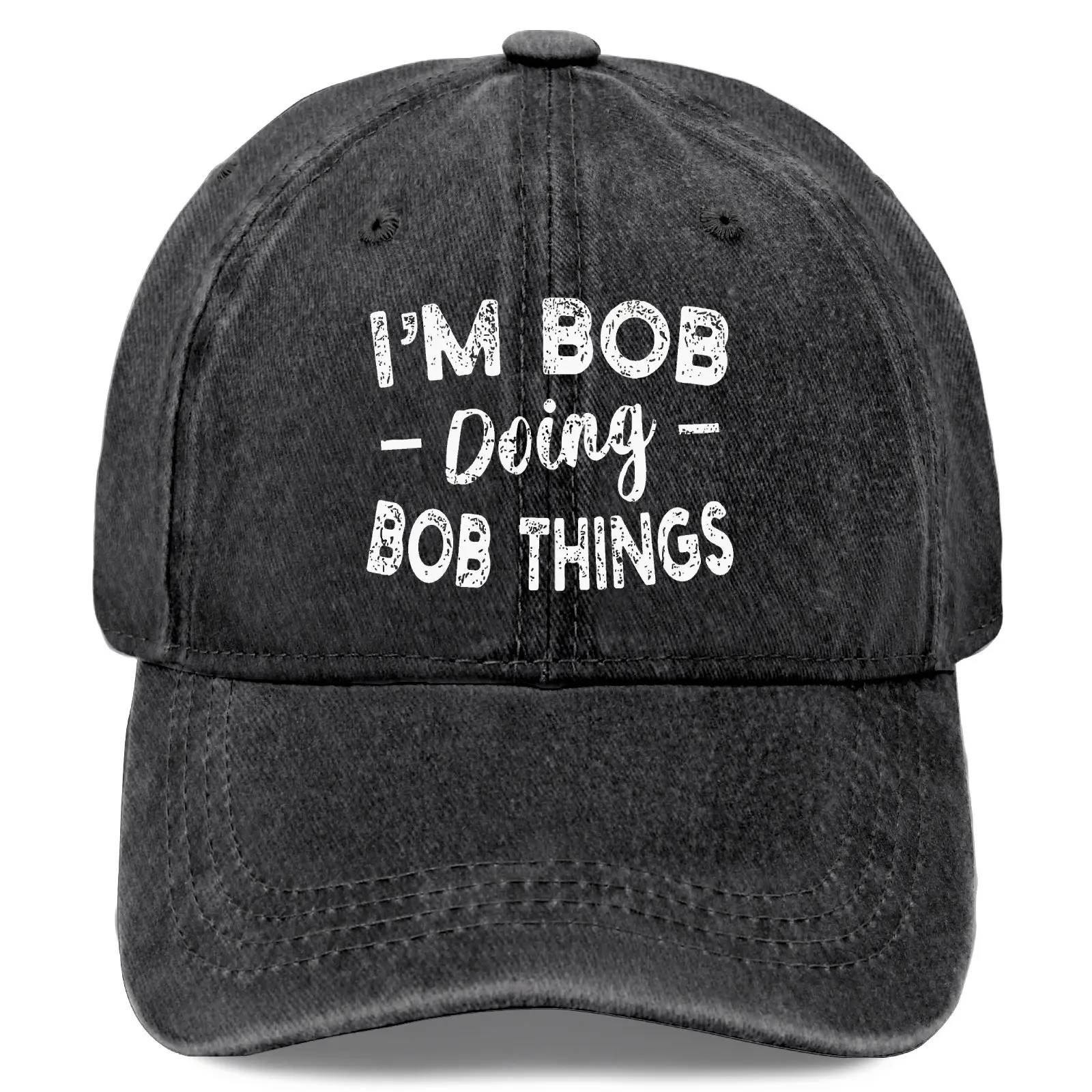

Vintage Washed Baseball Cap with "Hi I'm Bob" & Backwards Spell ("Bobs") - Adjustable Retro Hat Suitable for Casual Wear & Theme