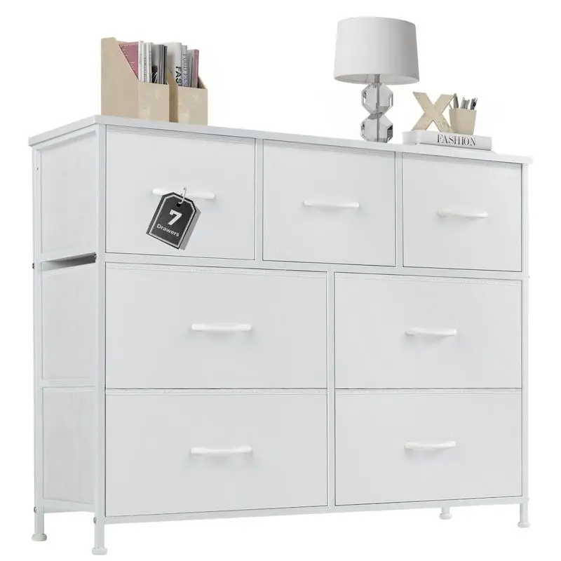 

Dresser Organizer Storage Drawers Fabric Storage Tower with 7 Drawers, Chest of Drawers with Fabric Bins, Steel Frame