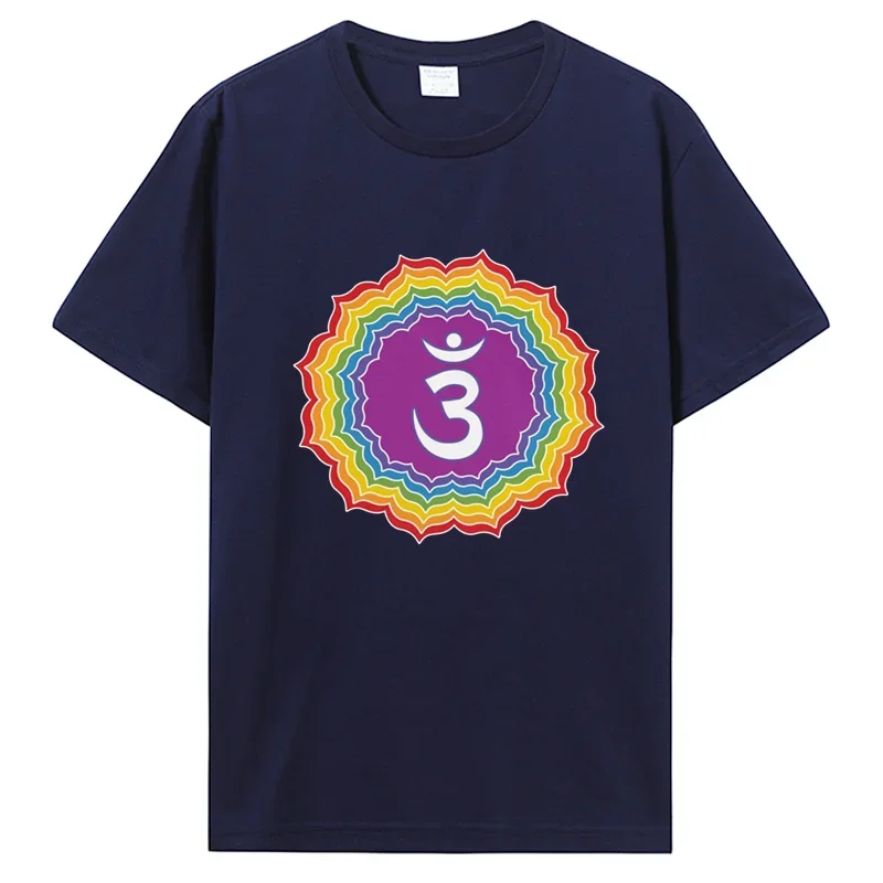 Fashion Mandala T Shirt Men Soft Cotton Buddhism Tee Seven Chakras Colors T-shirt O-neck Short Sleeve Flower Tshirt Gift