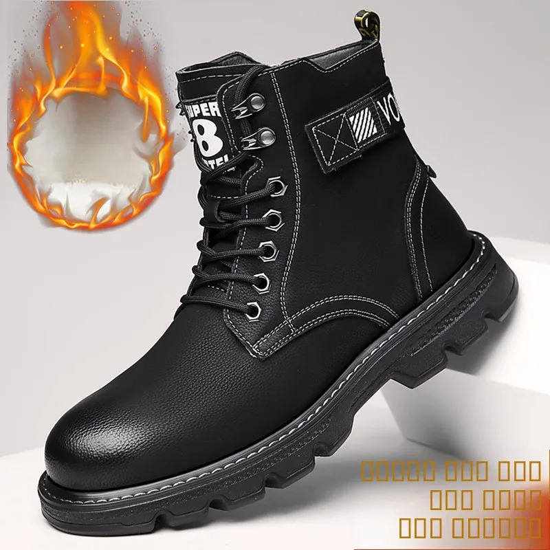 

Men's High-Top Boots Winter Warm Fce Lined Genuine Leather Snow Boots Briti Sle Work Boots Faion Casual oes