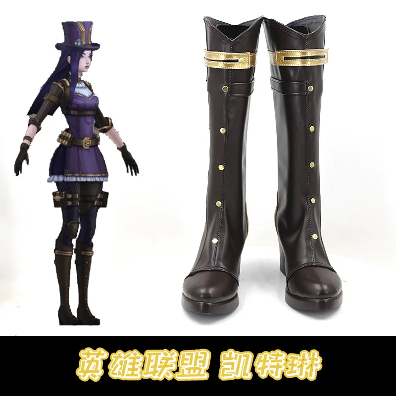 Gioco Anime LOL Arcane Caitlyn Kiramman Scarpe Cosplay Scarpe in pelle PU Stivali Donna Uomo Halloween Gioco di ruolo Prop Custom Made