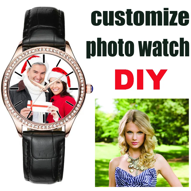Women Custom Photo Watch Design Your Own Picture Custom Logo Watch Photo Face Printing Wristwatch Unique DIY Gift Leather Strap