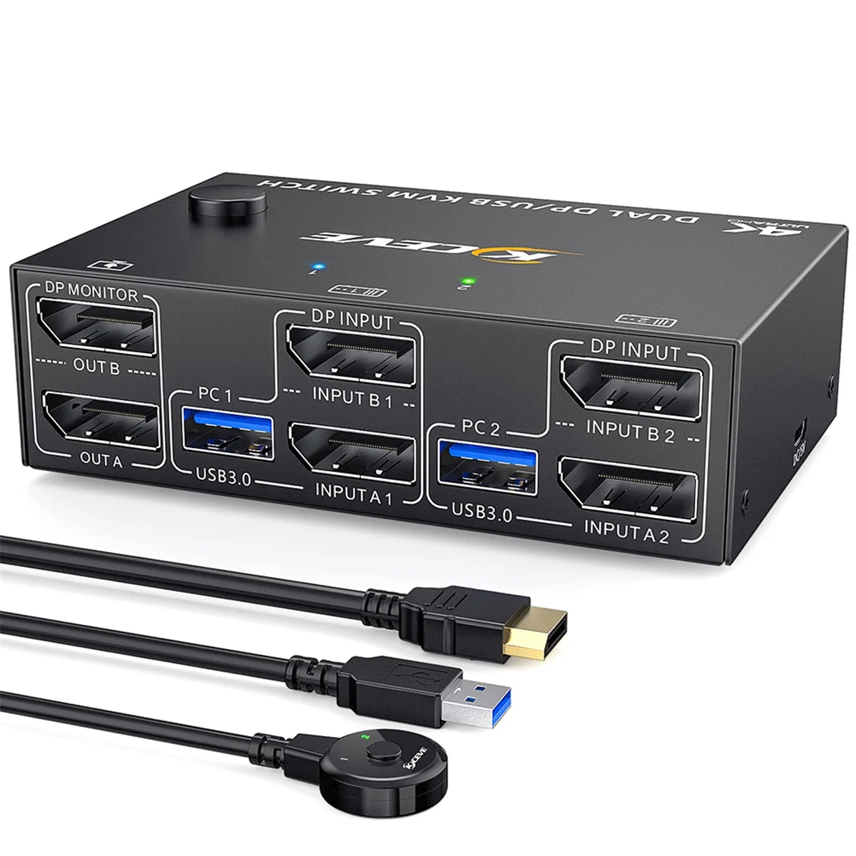 Kceve KVM สวิทช์จอคู่4 USB3.0สำหรับคอมพิวเตอร์2เครื่อง2 IN 2ออก DP 1.4 KVM สวิตช์