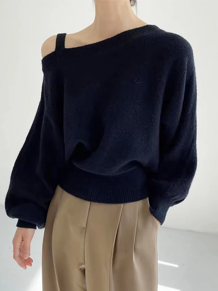 Chic Inizio Autunno Design Irregolare Bubble Sve Side Open oulder Casual Colore Allentato Lungo Sve Top da donna lavorato a maglia