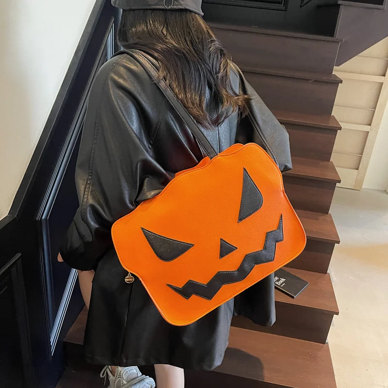

Портативная сумка-тоут на Хэллоуин, большая вместительная сумка из искусственной кожи с тыквой, креативная необычная сумка-мессенджер с демоном, фестиваль
