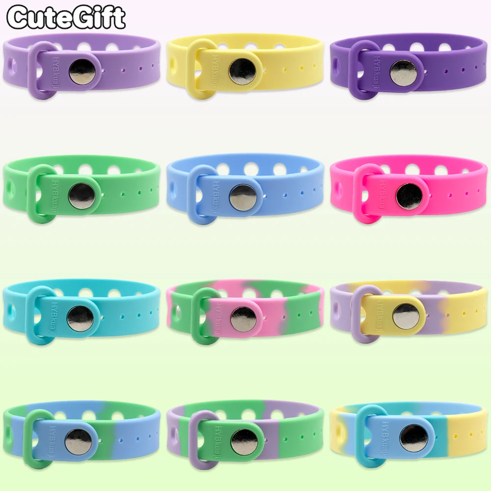 Soft Silicone Colorful Bracelet Length 21.5cm,Rubber Wristband for Kid Girl with Holes for Shoe Charm Accessories Bracelet Gift