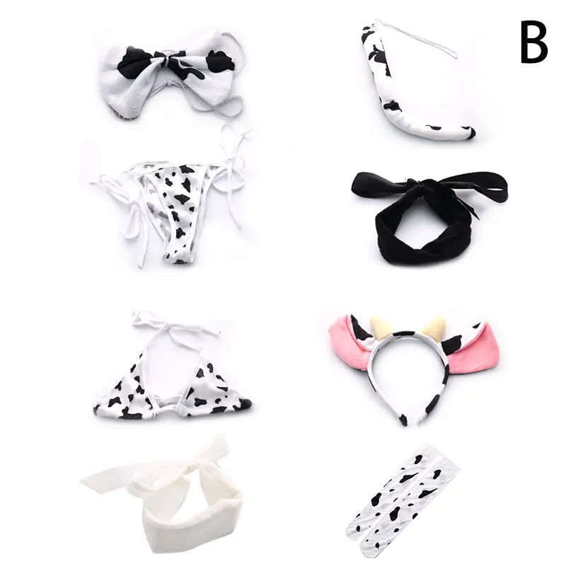 Sexy Cos Cow Cosplay Costume Maid Lolita Bra Anime Girls Tankini Bikini Swimsuit Swimwear Clothing and Panty Set Stockings