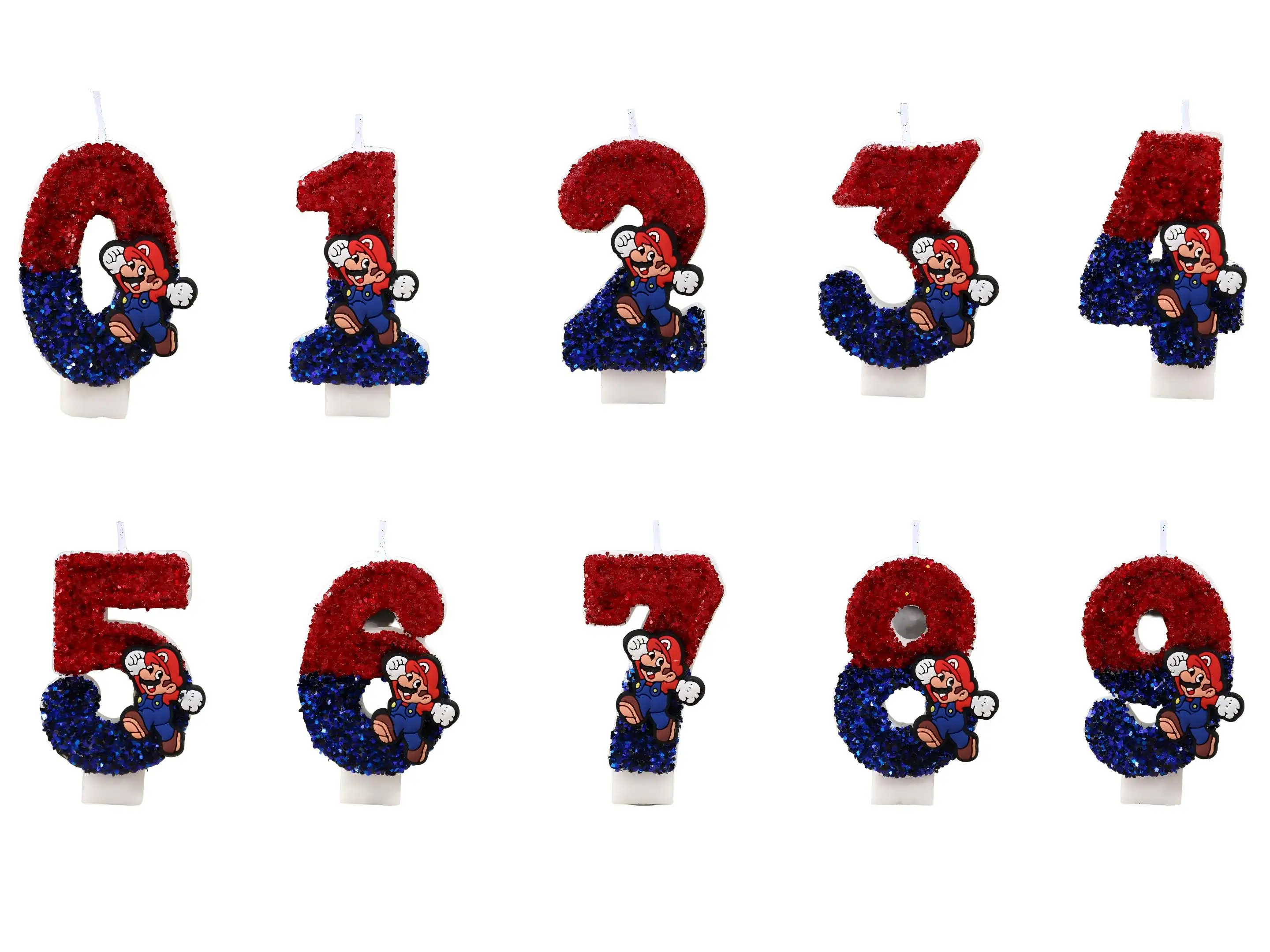 Bougie numérique Mario créative scintillante, pièce décorative colorée pour gâteau d'anniversaire, décoration de fête et de festival