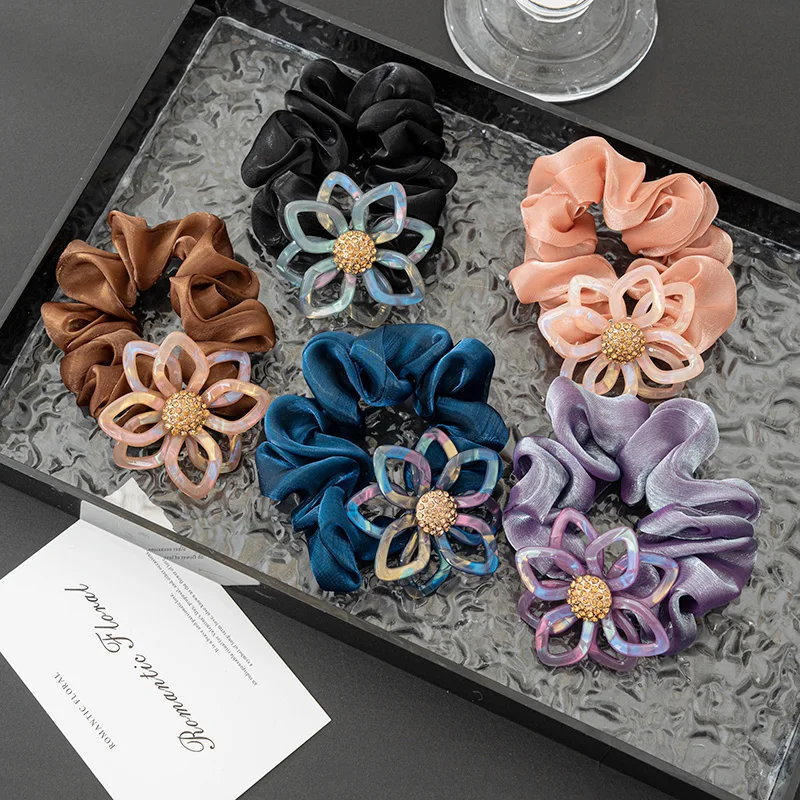 Bright Flower Hair Band Temperament Large Intestine Ring  New Hair Rope  Coiled Ponytail Rubber Band  Scrunchie Hair Accessories