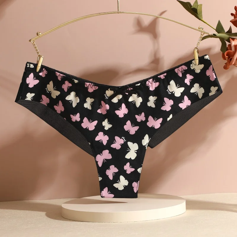3 pçs feminino sexy cintura baixa briefs náilon calcinha confortável macio respirável elástico cuecas borboleta pêssego coração impressão novo