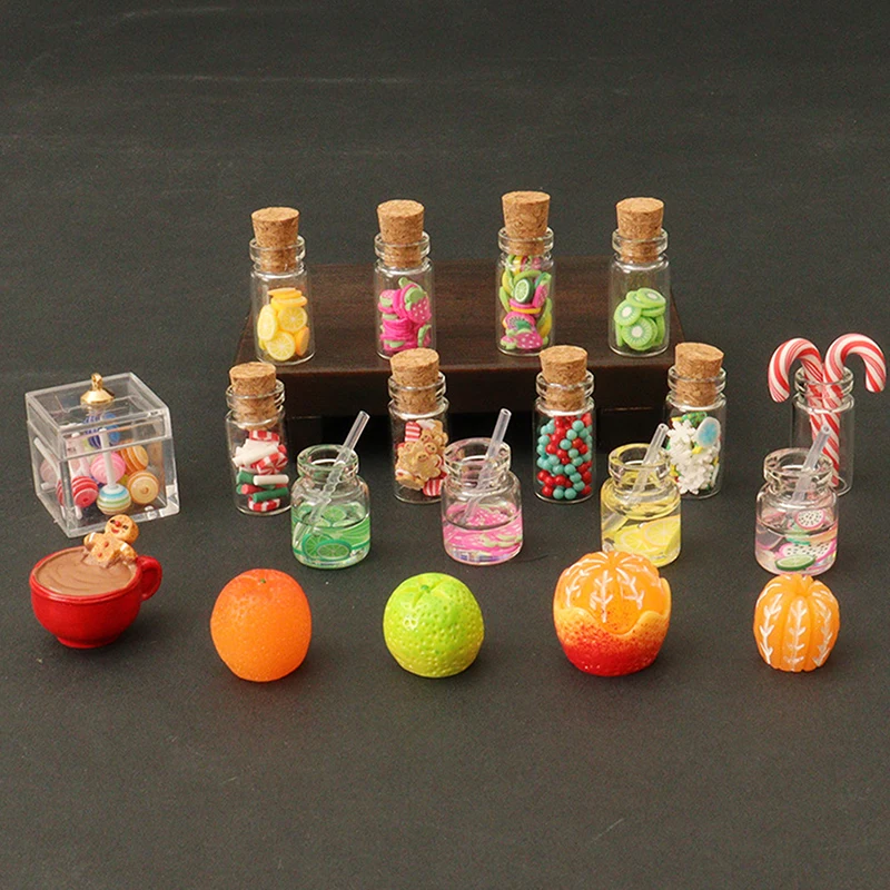 19Pcs/Set Dollhouse Mini Creative Simulated Christmas Glass Bottle Candy Cookies Model Miniature Scene Xmas Kids Toys DIY Decora