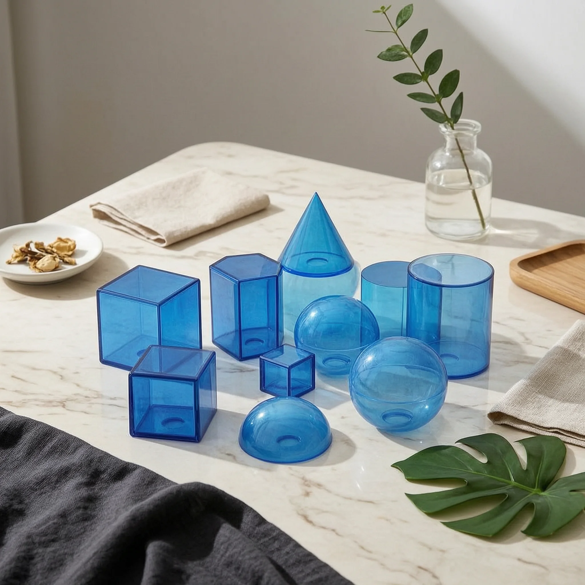 12 Pieces Transparent 3D Shapes Removable 3D Shapes Set Geometric Solids Stackable Teaching Aid Sortable for Teachers, Classroom
