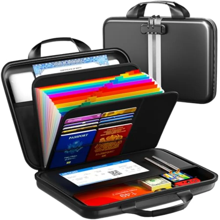 

Fireproof Accordion File Organizer with LockHard-Shell Fireproof Document Box with 13 Pockets for Certificates Passports Laptop