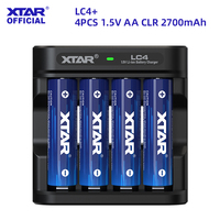 XTAR LC4 Battery Charger+4PCS 1.5V AA CLR 4300 2700mAh Rechargeable Li-ion Battery  Constant Voltage Output & Linear Discharge