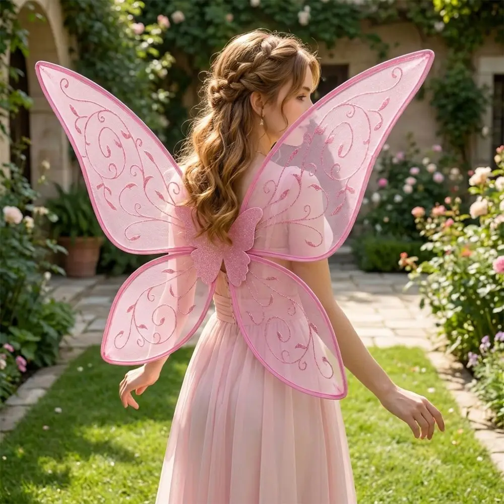 Creative Organza Fairy Butterfly Wings Handmade Craft Sparkle Kids Party Wings Elastic Straps Costume Wings Christmas Gift