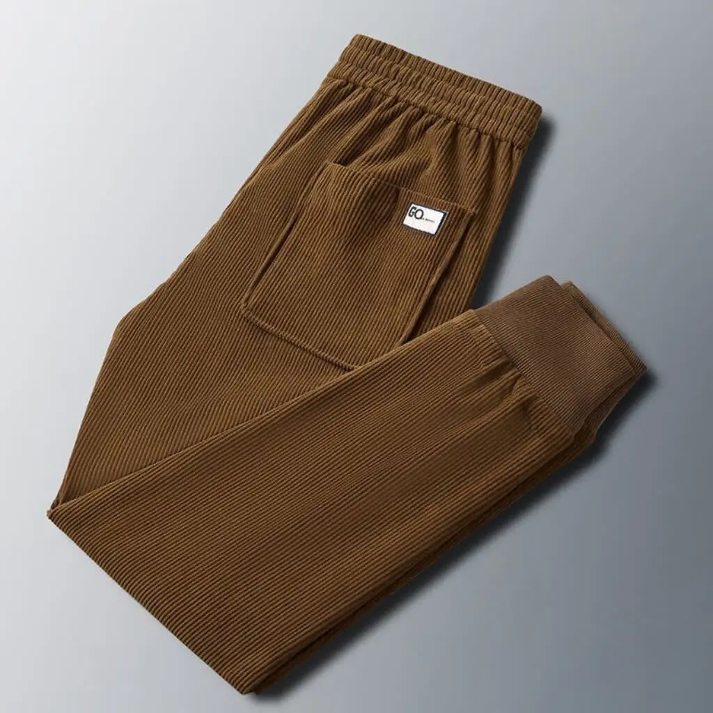 

Thiened Corduroy Men's Casual Pants Autumn Winter Warm Harlan Cuffed Leisure Trousers Youth Active Sle Anti-Wrinkle Long ...