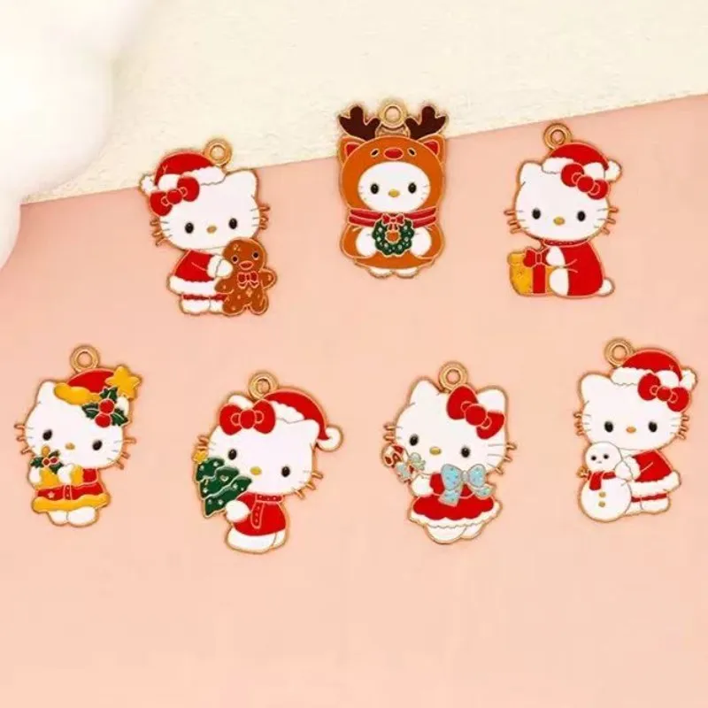 10pcs Christmas Cat Charms for Jewelry Making Enamel Earring Phone Keychain Pendant Diy Accessories Alloy Metal Gold Plated