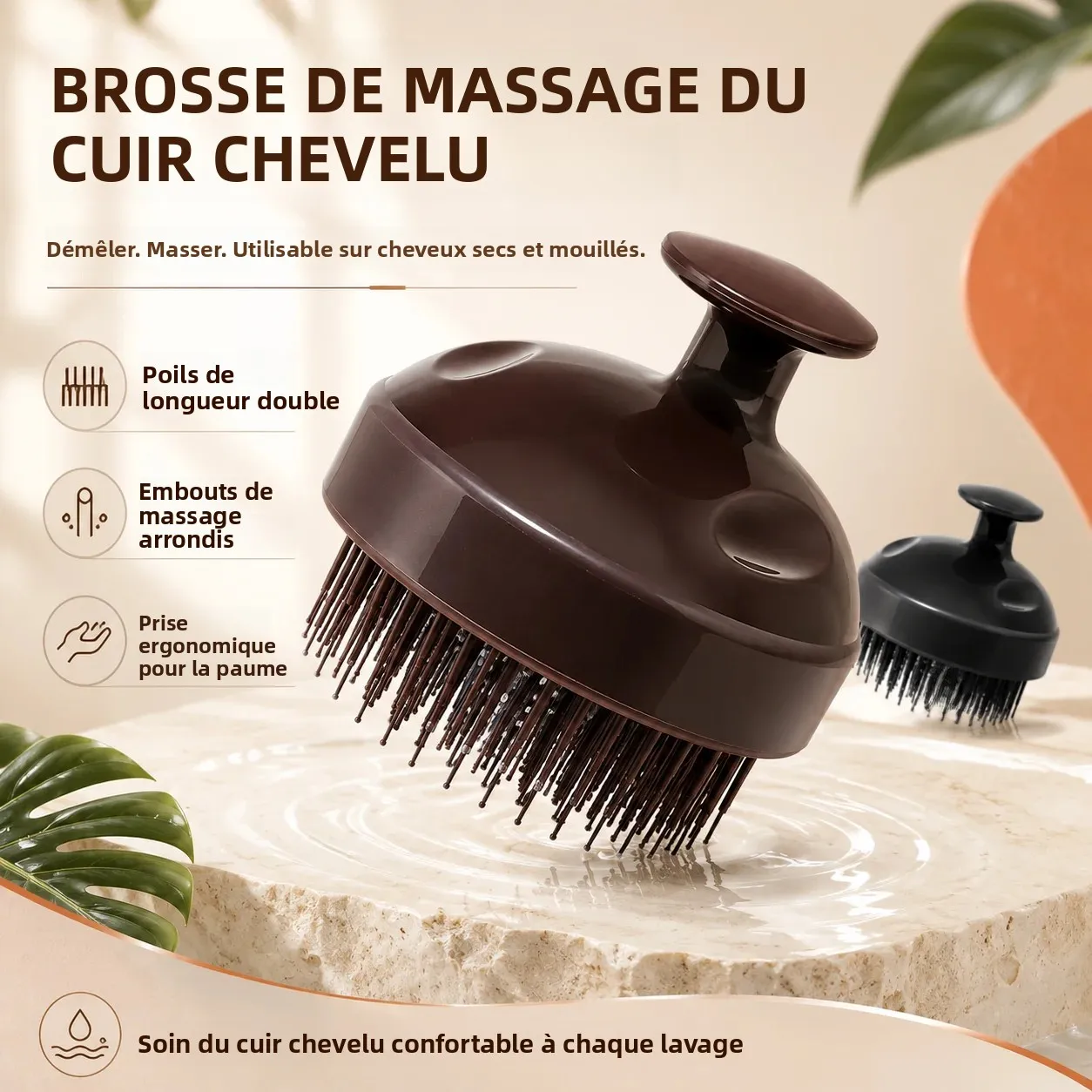 Scalp Massage Brush Shampoo Dual Length Bristles Wet Dry Detangling Hair Comb Ergonomic Palm Grip for Shower Hair Care