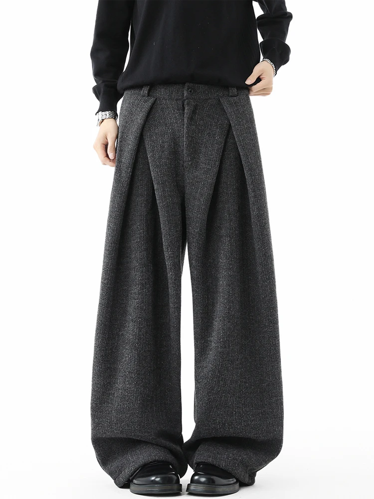 

Мужские зимние модные широкие брюки трапециевидной формы, повседневные шерстяные брюки, свободный крой, драпировка, удобная зимняя одежда