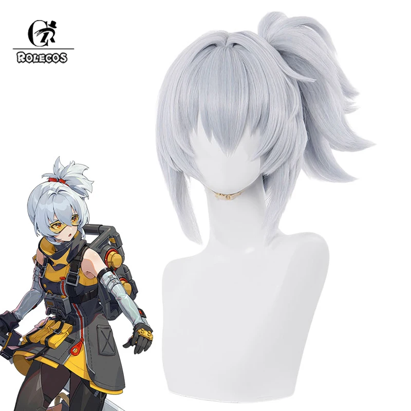 ROLECOS Synthetic Hair Zenless Zone Zero Soldier 11 Cosplay Wigs Soldier 11 26cm Short Straight Silver White Ponytail Cos Hair