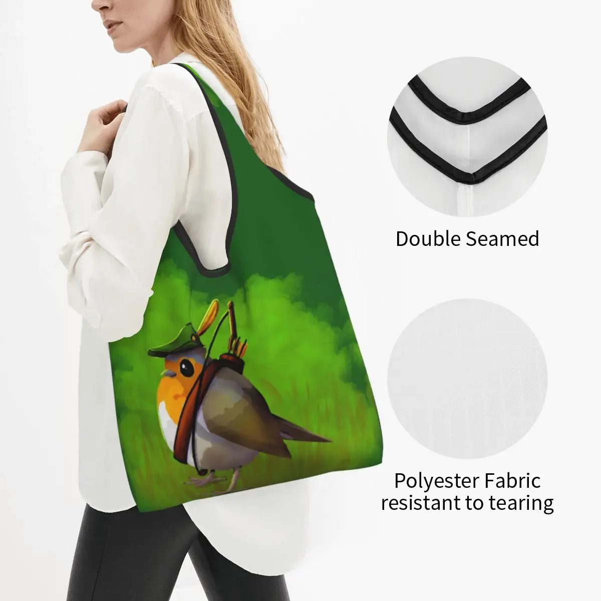 Robin-Hood Portable Tote Shopping Bags Foldable Shopper Bag Groceries Handbag Shoulder Bag