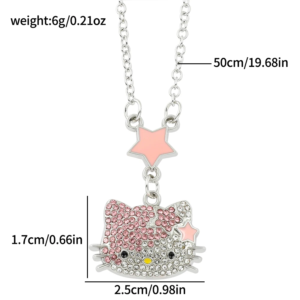 Kawaii مرحبا كيتي قلادة سانريو الوردي نجوم الماس KT القط الكرتون لطيف أنيمي قلادة قلادة الأزياء والمجوهرات فتاة الهدايا #4