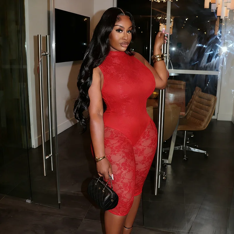 

Женский облегающий комбинезон без спинки с прозрачными кружевными вставками, сексуальный, с круглым вырезом, без рукавов, персикового цвета, с эффектом утяжки бедер, для клуба и вечеринок, длина до икр