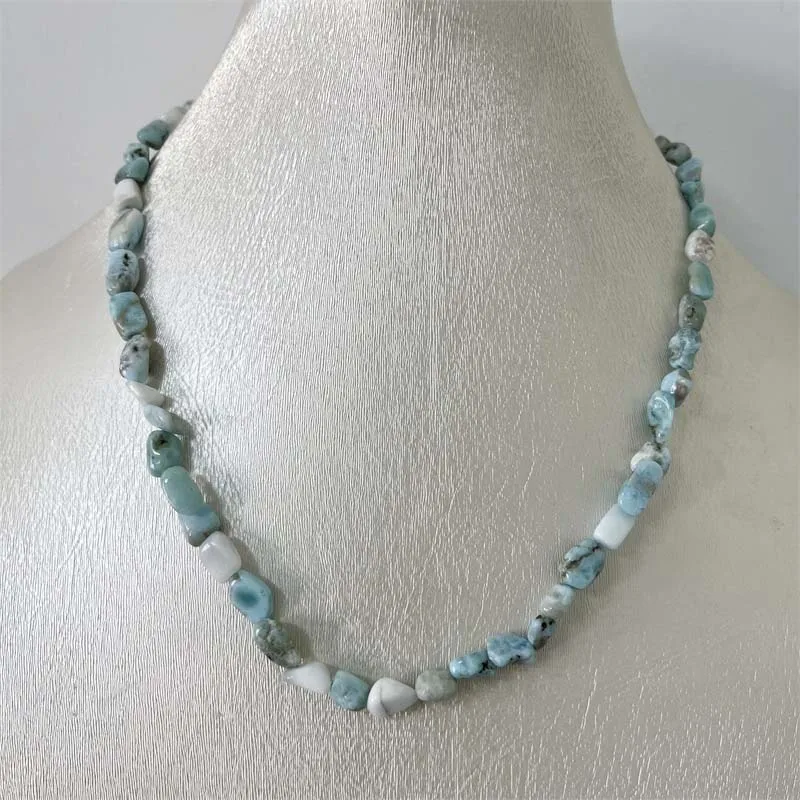 Dominican Republic Larimar Necklace Natural Stone Blue Beach Vintage Festival Woman Men Gril Dominicana Jewelry Surfer Erkek