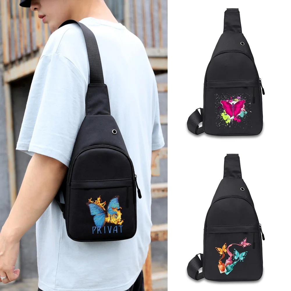 Men Chest Bag Outdoor Leisure Sports Butterfly Series Mobile Phone Wallet Portable Street Shoulder Crossbody Canvas Bags Unisex