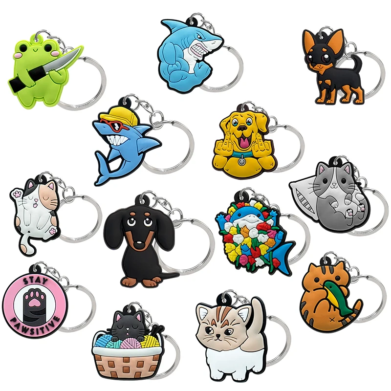 1PCS PVC hot key ring Kawaii animal cartoon keychains Dogs Cats Pigs keyholder for men women bag trinket car keys pendant charms