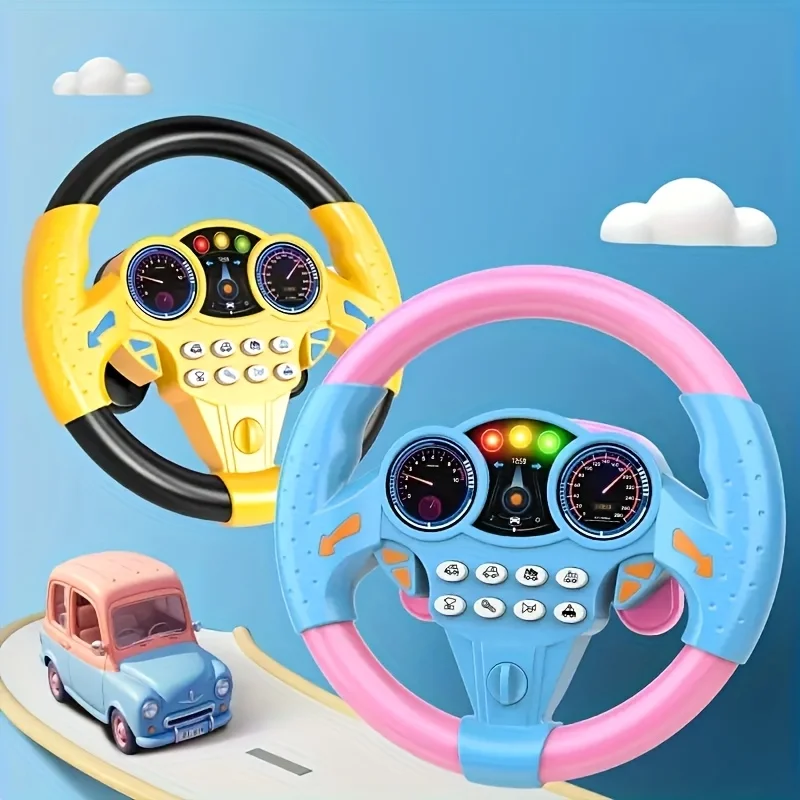 

1pc ​​Vertical Steering Wheel Educational Toy Car​​ - Battery Operated ABS for Kids Birthday, Multi-Color (Yellow/Pink)