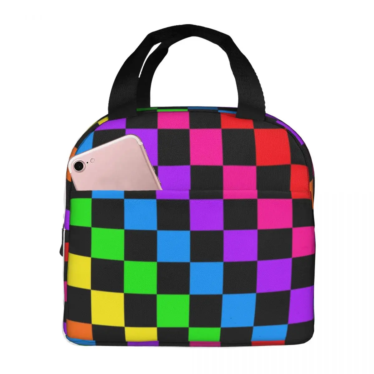 Rainbow Checkers Checkerboard Insulated Lunch Bags for Camping Travel Waterproof Cooler Thermal Bento Box
