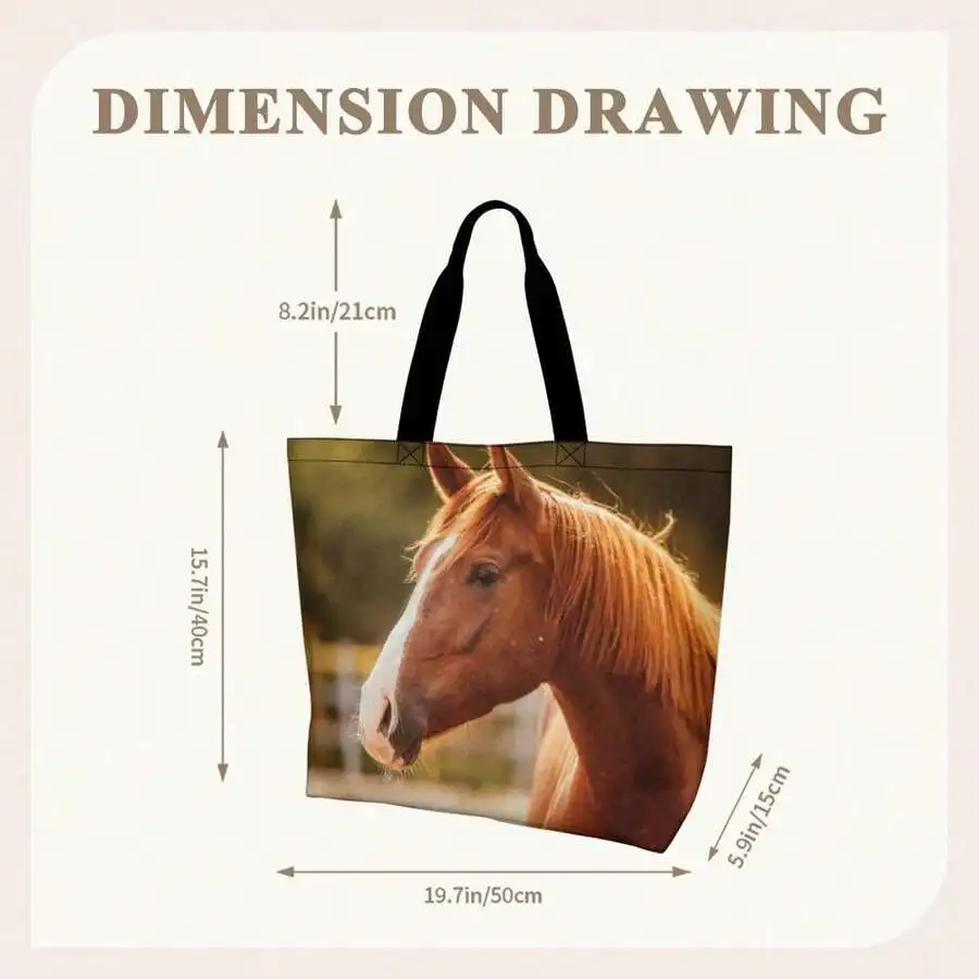 

Horse Print Tote Bag For Adults | Equestrian Style Canvas Shoulder Bag For Shopping And Daily Use