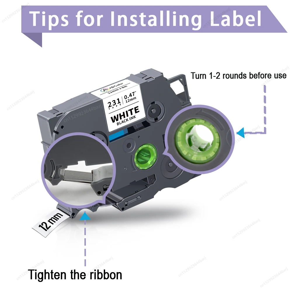 1Pcs TZe231 Compatible for Brother P-Touch TZe Tape TZe-231 TZe221 TZe211 6/9/12mm Black on White for Brother PTH110 Printer