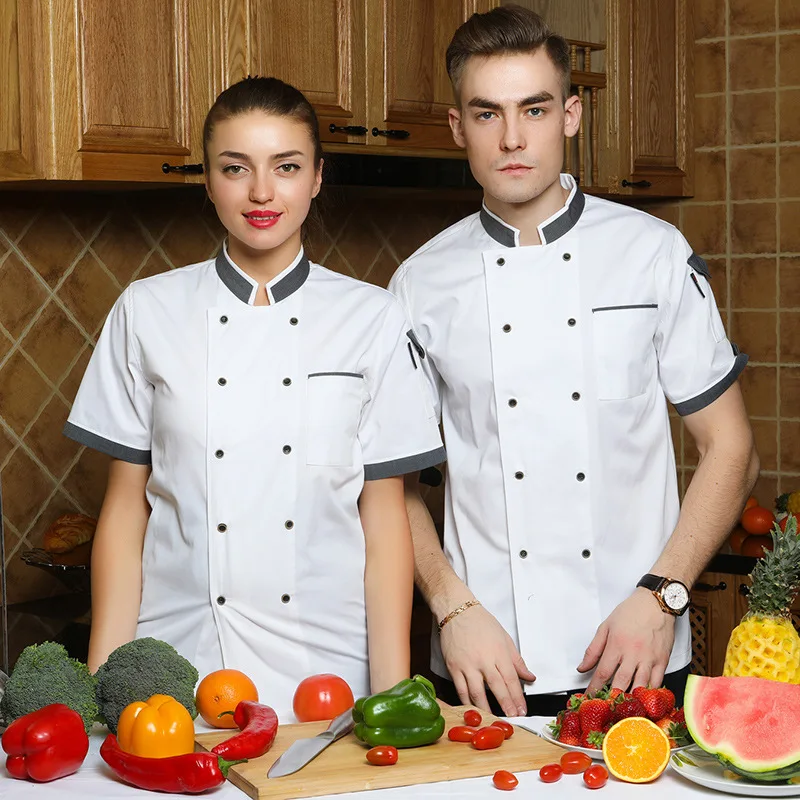 Overalls Men's Long- Restaurant Chef Uniform Short-Sleeved Cake Shop Baker Bakery Canteen Staff Clothes