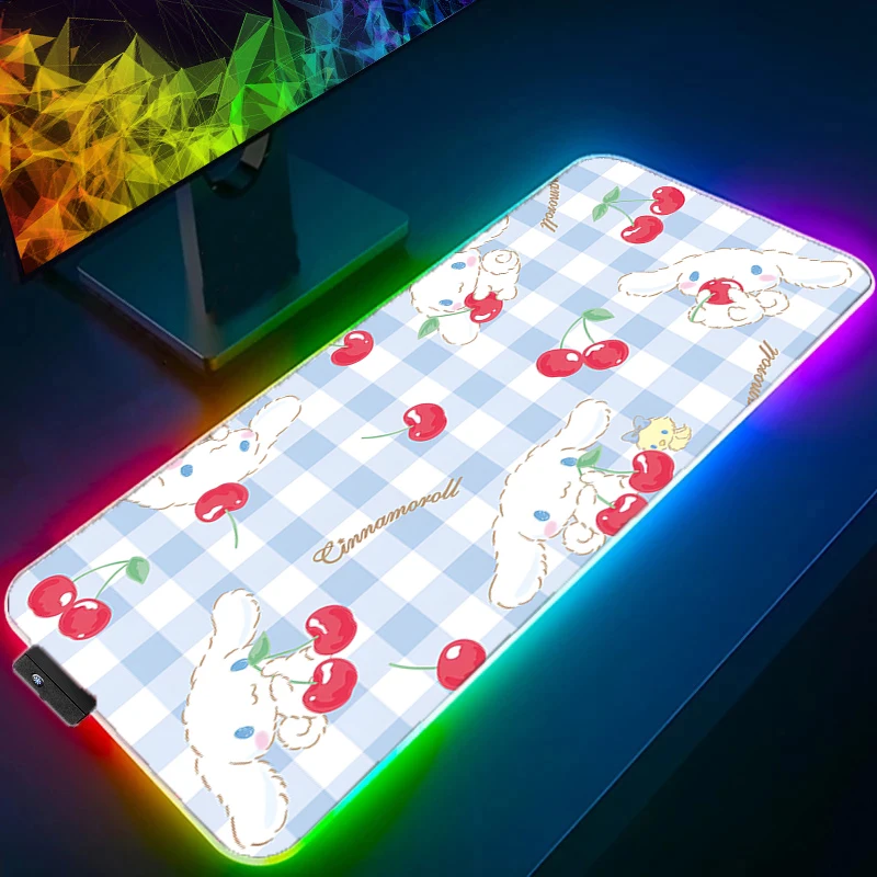 Imagem -03 - Rgb Led Mouse Pad com Bloqueio Edge Cinnamoroll Sanrio Padrão Tapete de Borracha Mesa Gaming Cup Teclado do Computador