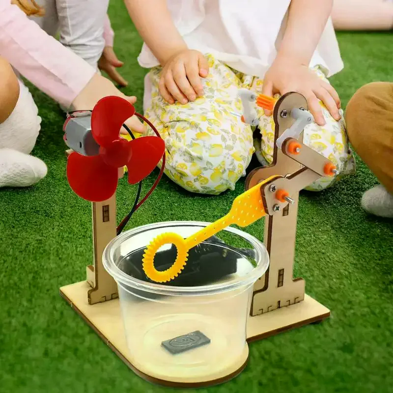 للأطفال العلوم تجربة وسائل تعليمية 1 مجموعة ألعاب تعلم المبكر التكنولوجيا خشبية DIY اليد مكرنك آلة فقاعة لعبة #4