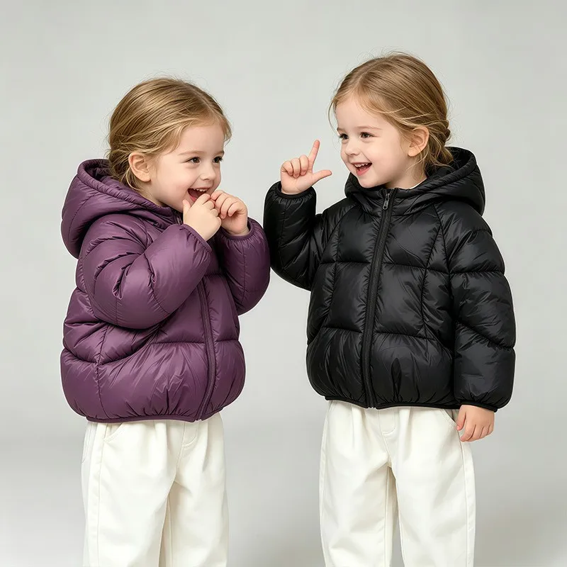 Herbst Winter Baby Jungen Mädchen Leichte Jacke Einfarbig Dick Warm Kapuzenjacke mit Reißverschluss Oberbekleidung für 1-6 Jahre Kinder Baumwolle Daunenjacke – Detail 3