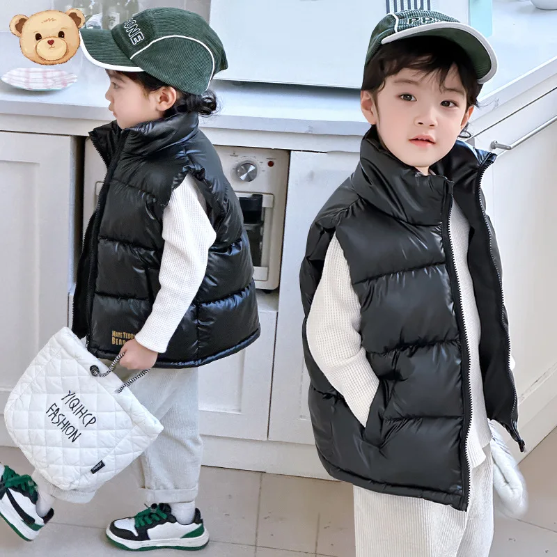 

Детский черный жилет-пуховик, теплая зимняя верхняя одежда для мальчиков и девочек, модная куртка без рукавов, стильная детская верхняя одежда, повседневная одежда