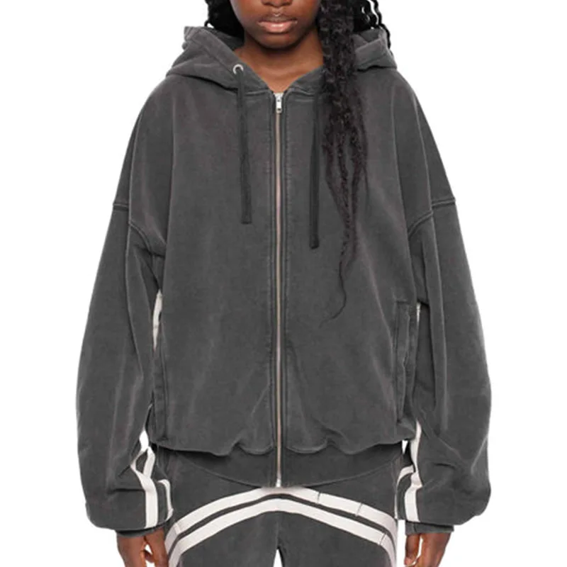 European American High Street Vintage INS Hip Hop Punk Casual Mantel Gestreifte Nähte Waschen Machen Alte Lose Lange Ärmeln Hoodies