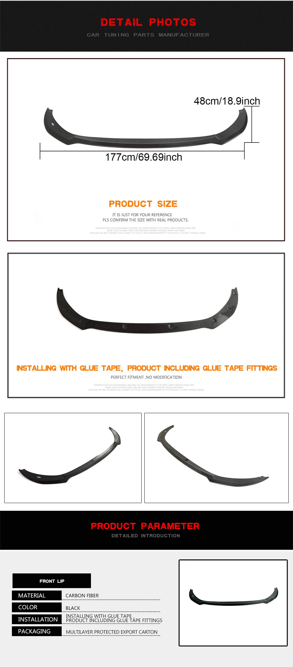 Carbon Fiber Front Bumper Lip Splitter for KIA Stinger 2018-2022 view 6