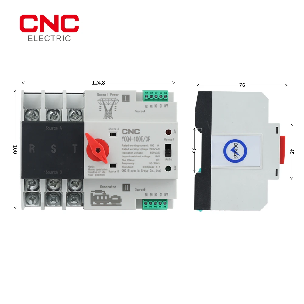 CNC 3P 63A/100A Din Rail 3 Phase ATS Dual Power Automatic Transfer Switch Electrical Selector Switches Uninterrupted Power