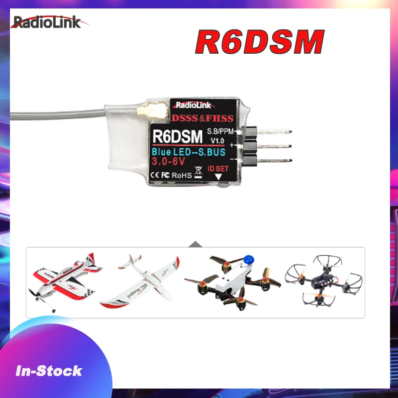 Radiolink R6DSM 2.4G 10CH RC Transmitter Receiver Mini Size SBUS/PWM Suitable for Racing Drones Compatible for AT9S/AT10/AT10II